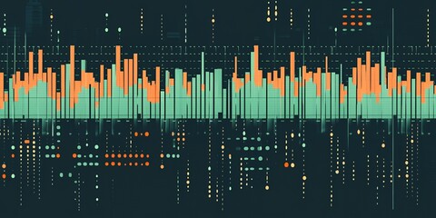 Poster - Abstract Data Visualization Green Orange Bars Charts Technology Background
