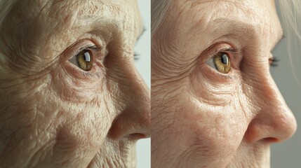 Poster - Transformation of aging skin into youthful appearance showcasing the effects of skincare treatments. Generative AI