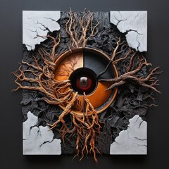 Poster - A piece of art with a tree in the center and two other trees on either side