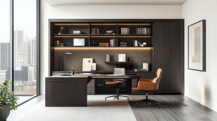 Poster - A stylish and functional home office space designed for remote work, featuring ergonomic furniture, ample natural light, and a clean, minimalist aesthetic.