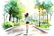 © Newstep - A woman jogging in a serene park, surrounded by lush trees and bright sunlight, promoting a healthy and active lifestyle in nature.