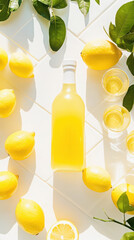 Refreshing summer concept with limoncello and fresh lemons for culinary inspiration