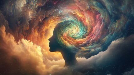 Poster - colorful ideas and thoughts, representing a creative mind exploring different possibilities