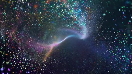 Fototapete - Vivid particles are seen swirling dynamically against a dark background, creating a mesmerizing display of color and light. The abstract patterns evoke a sense of wonder and creativity.