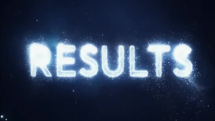 Wall Mural - The word 'RESULTS' rendered in glowing particles, scattering