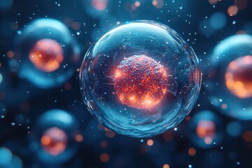 Wall Mural - close-up view of illuminated cells in an artificial liquid environment