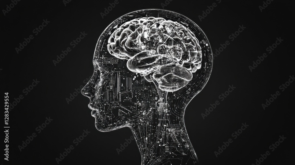Outline of a human head revealing internal mechanisms and designs ...