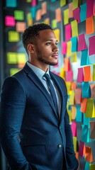 Wall Mural - innovative businessman strategizing with colorful sticky notes