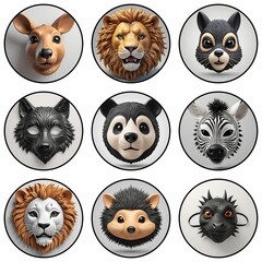 Aufkleber - kangaroo, lion, squirrel, wolf, panda, zebra, hedgehog, dragon-like creature.
