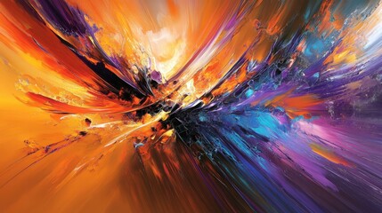 Poster - A vibrant abstract design with sharp, jagged lines in contrasting colors like orange, purple, and blue, creating a dynamic and energetic composition that feels alive with motion