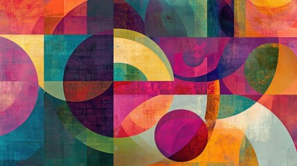 Poster - circular, square, and polygonal shapes layered over one another, with varying opacities and sizes, giving the design depth and complexity.