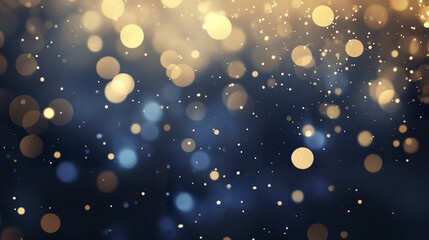 Poster - Golden bokeh lights on dark background create festive atmosphere