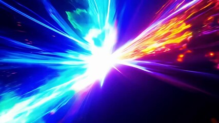 Fototapete - Bright colors and light streaks move through a dark backdrop, creating an engaging visual experience. The vibrant patterns symbolize energy and creativity in a mesmerizing environment.