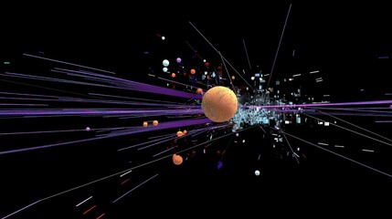Poster - a virtual reality representation of subatomic particles, with the proton labeled and highlighted