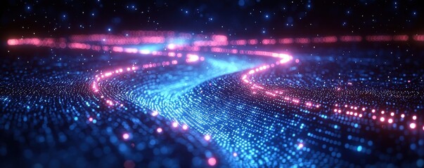 Poster - Futuristic digital circuit board with glowing elements and interconnected pathways