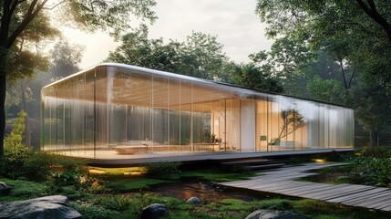 Poster - futuristic architecture with smart materials that adjust transparency, ai-managed climate control, a