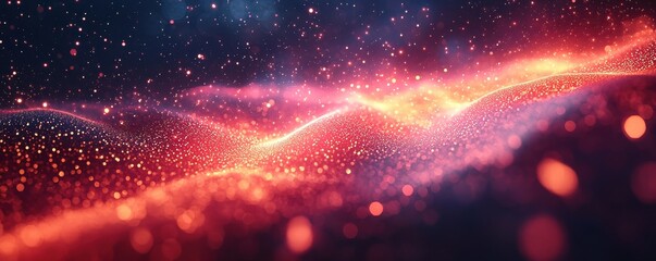 Poster - abstract glowing fiber optic cables with red and blue light effects
