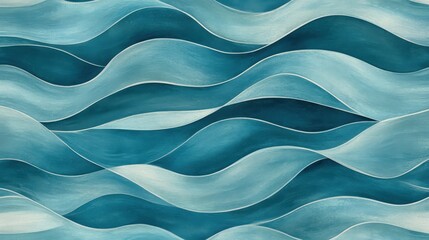 Poster - a wavy pattern with soft, flowing lines that mimic ocean currents in shades of blue and turquoise, e