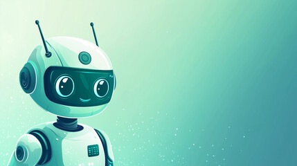 National Technology Day, banner design with digital green to light blue gradient, cartoon robot icon with friendly expression in the left corner