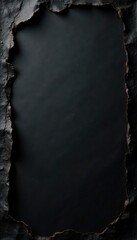 Wall Mural - Close-up of aged black paper with creases and tears , distressed, worn