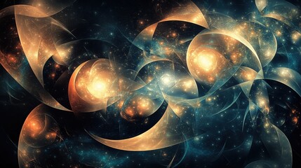 Poster - abstract shapes floating in space, with glowing edges and various sizes, forming a mesmerizing visua