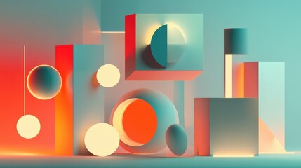 Poster - abstract shapes floating in space, with glowing edges and various sizes, forming a mesmerizing visua
