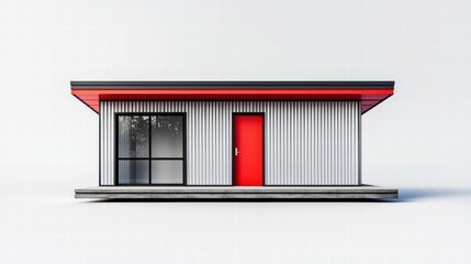 Fototapete - Modern Abode: A minimalist house with a red door and a sleek, contemporary design, presenting an inviting façade, symbolizing comfort and style.