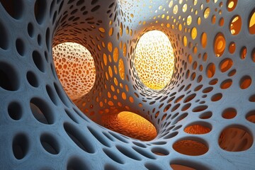 Poster - Intricate organic architecture with glowing openings in a modern interior space design