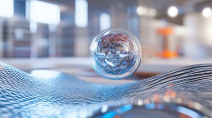 Poster - neutron, floating in a quantum field with waves of energy