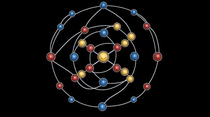 Poster - an atomic diagram showing the neutron s interaction with protons in the nucleus of hydrogen