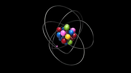 Poster - an atomic diagram showing the neutron s interaction with protons in the nucleus of hydrogen