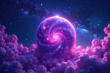 Wall Mural - Ethereal celestial sphere with swirling purple mist and starry night sky background , galaxy, dreamy, mystic