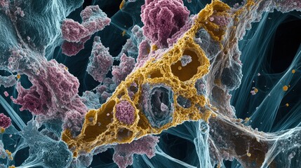 Poster - An electron microscope image showing the structure of a material at the atomic level.