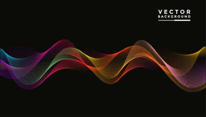 Aufkleber - smooth wavy lines color gradient Bright colors of yellow, red, purple, pink, blue, green, yellow, wavy elements, black background, designed with soft yet luxurious textured materials.
