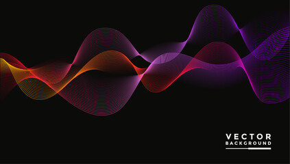 Aufkleber - smooth wavy lines color gradient Bright colors of yellow, red, purple, pink, wavy elements, black background, designed with soft yet luxurious textured materials.