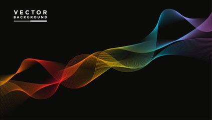 Aufkleber - smooth wavy lines color gradient Bright colors of yellow, red, purple, pink, blue, green, yellow, wavy elements, black background, designed with soft yet luxurious textured materials.