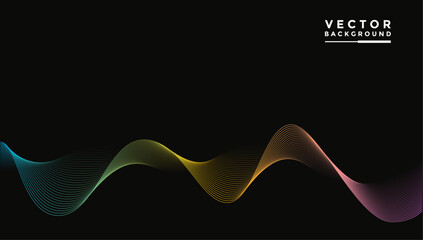 Aufkleber - Smooth wavy lines, bright gradient colors, green, blue, pink, yellow, small wave elements, black background, designed with soft but elegant textured materials.