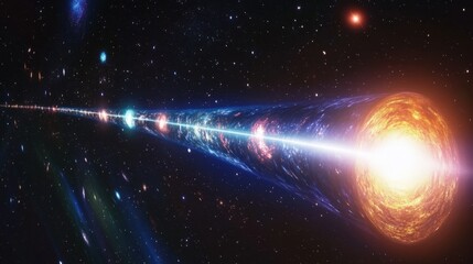 Poster - an image illustrating the concept of light year, using the speed of light to measure cosmic distance