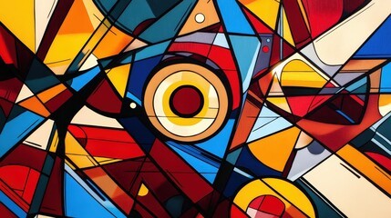 Poster - an intricate abstract design featuring sharp, angular lines and circles, overlapping in various shad