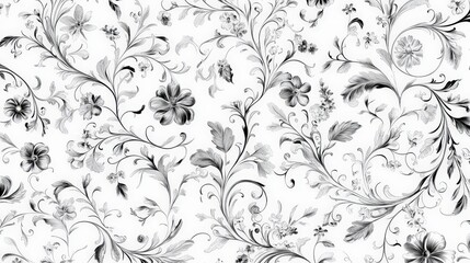 Poster - An intricate floral pattern with delicate vines, leaves, and flowers arranged in a repeating structure, offering an elegant and natural backdrop for home decor or fashion items