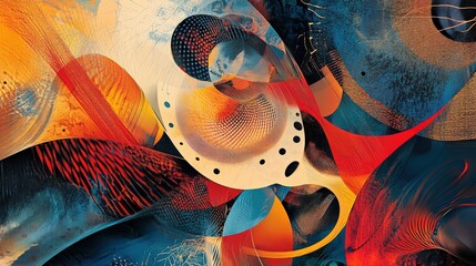 Poster - an intricate abstract design featuring sharp, angular lines and circles, overlapping in various shad