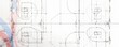 Minimalist design concept for blueprint illustration featuring simple shapes and black outlines on white background , architectural element, abstract design