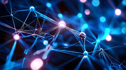 Poster - Abstract Blue and Pink Network Connection with Glowing Spheres on a Dark Background