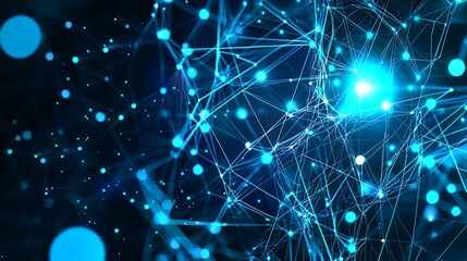 Poster - Abstract Blue Network of Interconnected Dots and Lines Futuristic Background