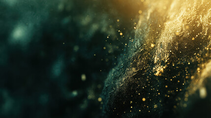 Wall Mural - Ethereal golden dust suspended in the air, illuminated by a soft, glowing light source