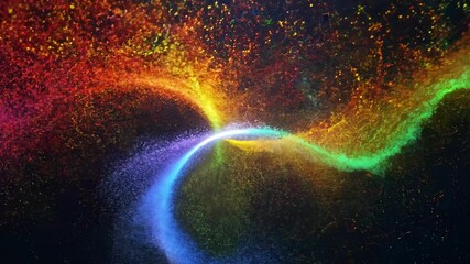 Fototapete - Bright colors blend seamlessly as powder is released into the air against a dark background. The captivating motion creates an enchanting experience filled with vivid hues and dynamic patterns.
