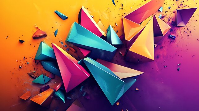 Colorful 3D shapes arranged in a creative, futuristic composition