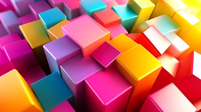 Colorful 3D shapes arranged in a creative, futuristic composition