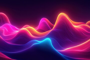 Poster - vibrant abstract waves of color glowing in a digital landscape of flowing light patterns