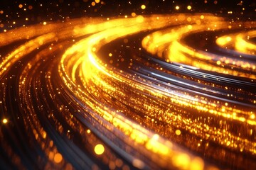 Aufkleber - Flowing golden light trails illuminate a dark background with vibrant sparkles and dynamic energy